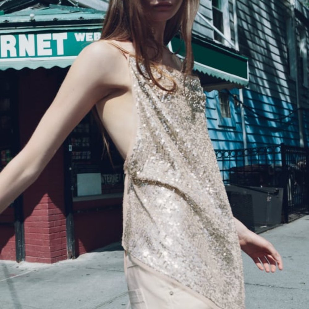 ZARA SEQUIN ASYMMETRIC TOP
